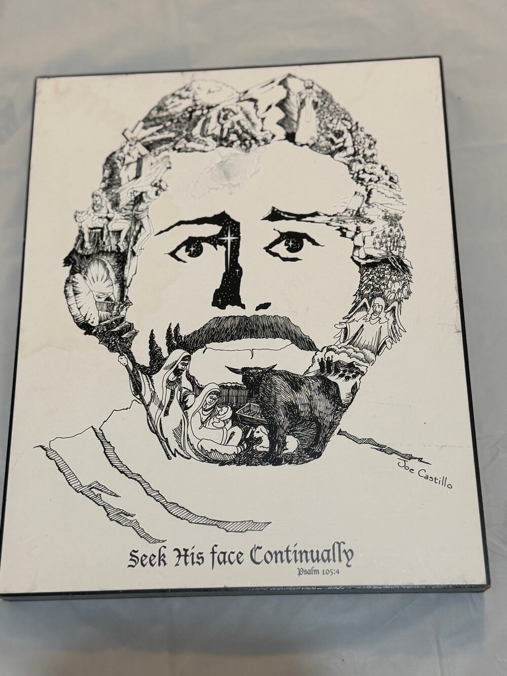 Joe Castillo Face of Christ Dicksons Plaque Psalm 105:4 8x10 READ Damage